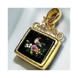Elizabeth Locke Framed 19 Karat Yellow Gold Floral Bird Enhancer Pendant